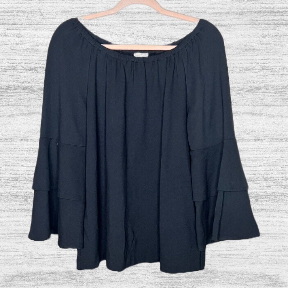 J. Jill Womens Top Blouse Size Medium Black Ponte Knit Off-shoulder B5